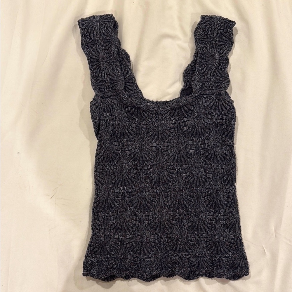 Free People Gray Smocked Ruffled Tank Top